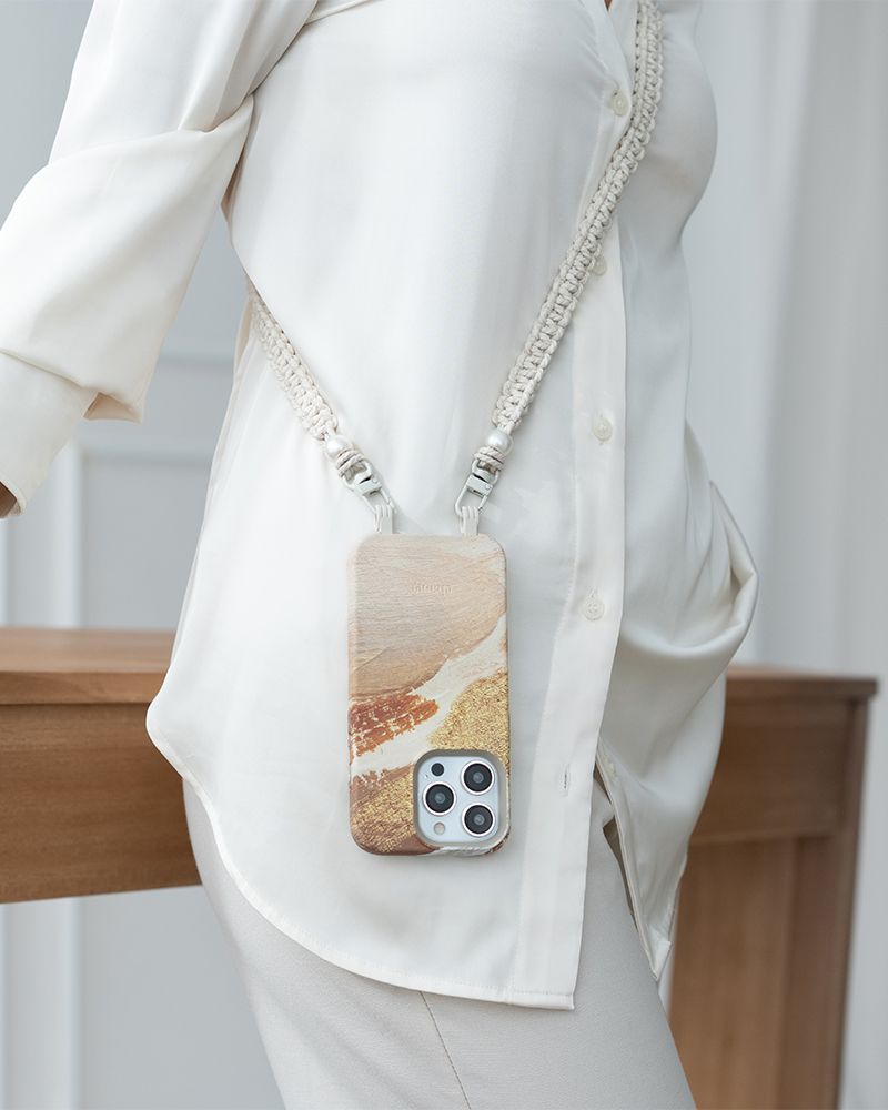 Handykette geflochten Desert Gold & White