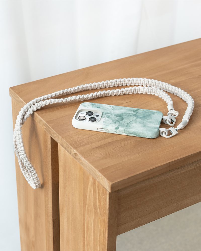 Handykette geflochten iPhone 13 Aqua Green & White