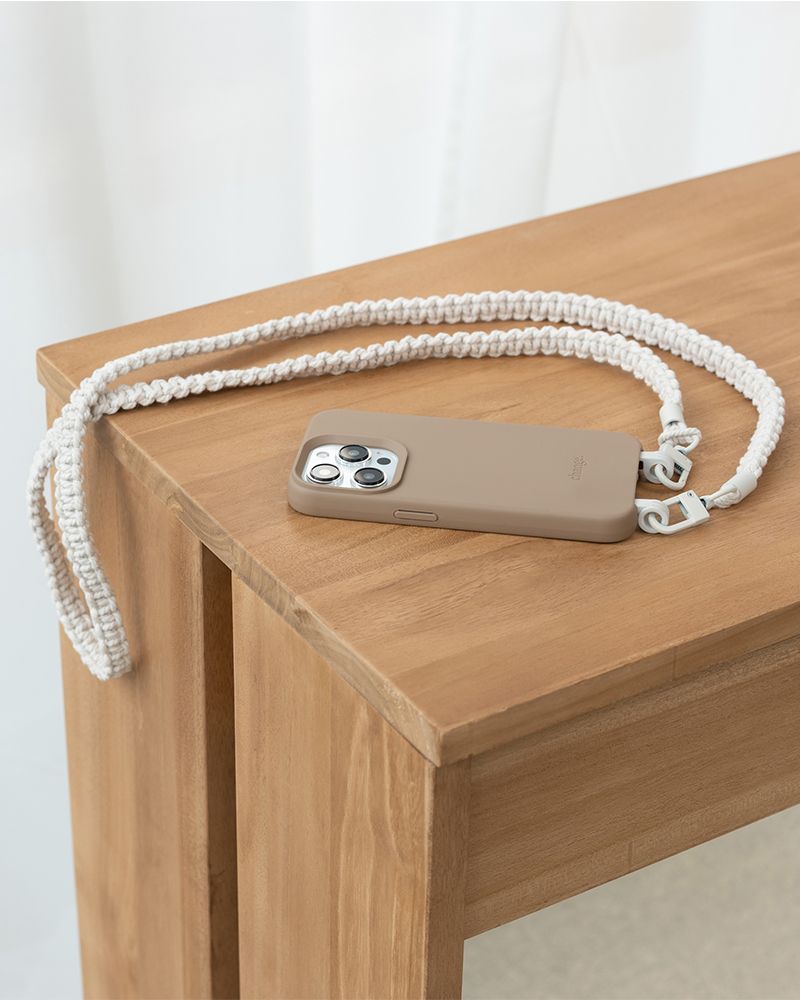 Handykette geflochten iPhone 16 Pro Taupe & White