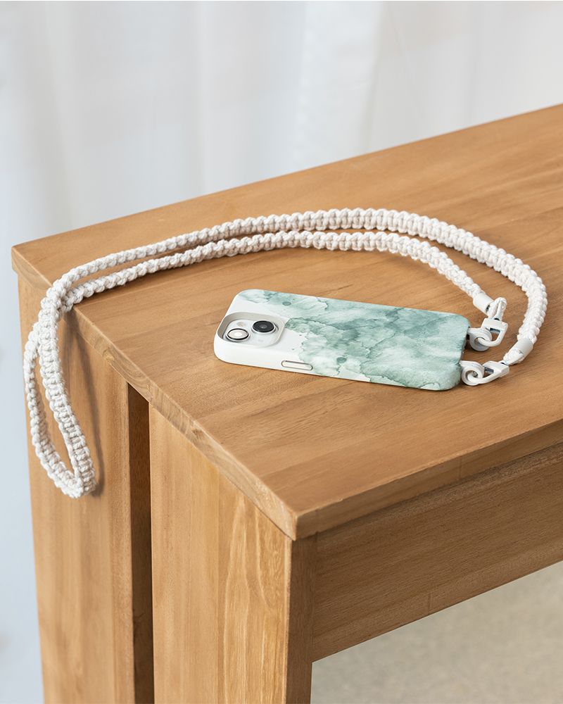 Handykette geflochten iPhone 16 Aqua & White
