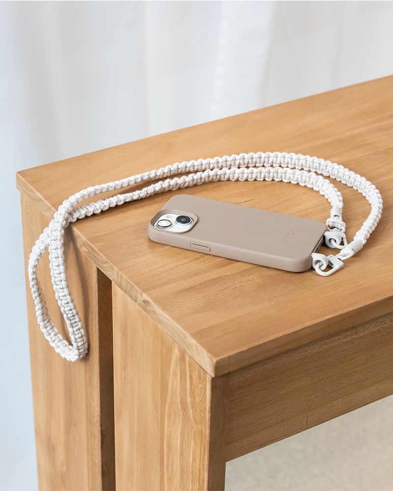 Handykette geflochten iPhone 16 Taupe & White