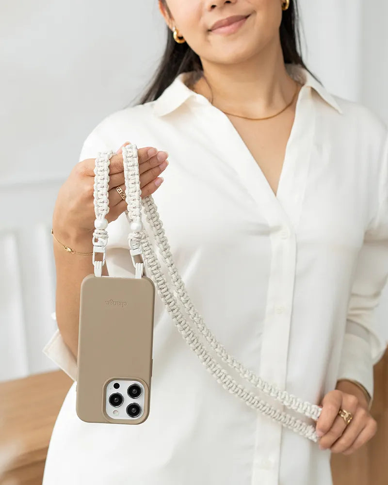 Crossbody Case Braided iPhone 16 Taupe & White