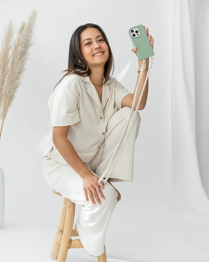 Handykette geflochten iPhone 16 Pro Jade & White