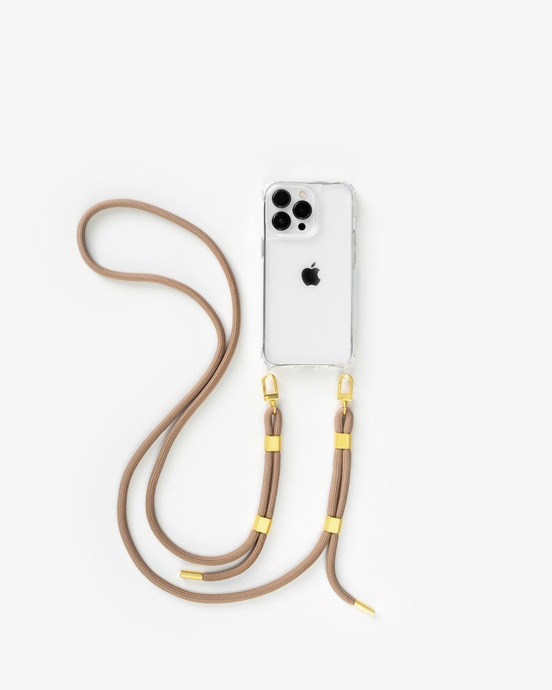 Coque avec cordon clear/taupe