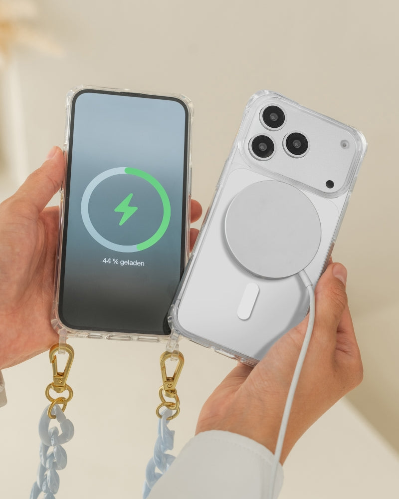 iPhone 17 Pro Hülle MagSafe mit kurzer Kette Clear/Blue