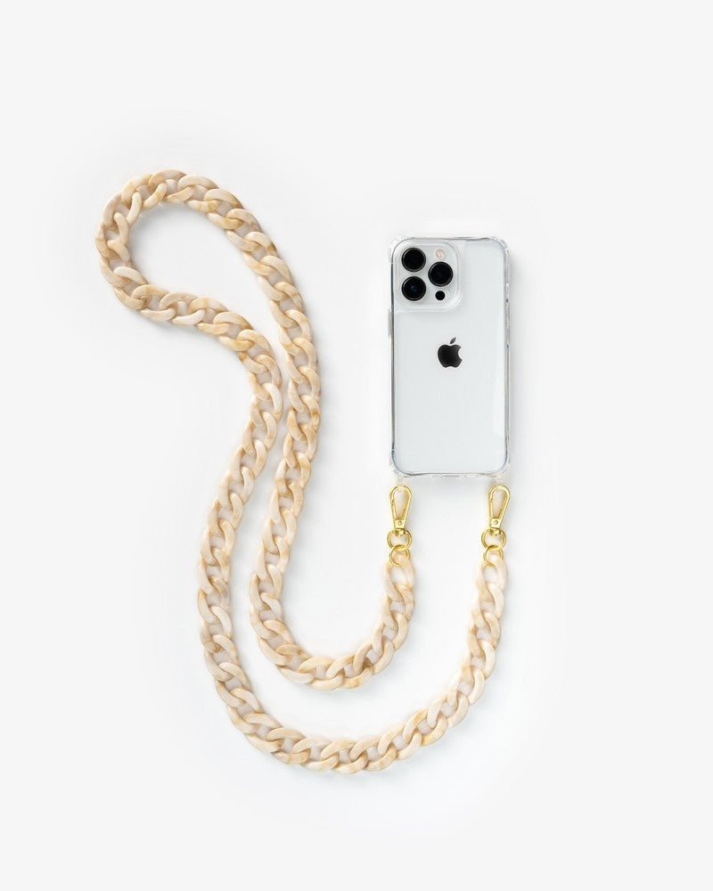 Handyhülle mit Kette iPhone 14 Pro Clear/Beige