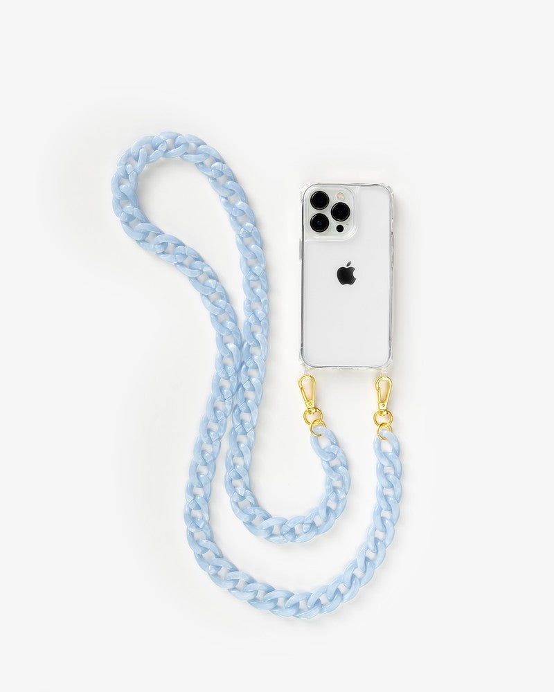 Coque avec chaîne iPhone 16 Pro Max clear/bleu