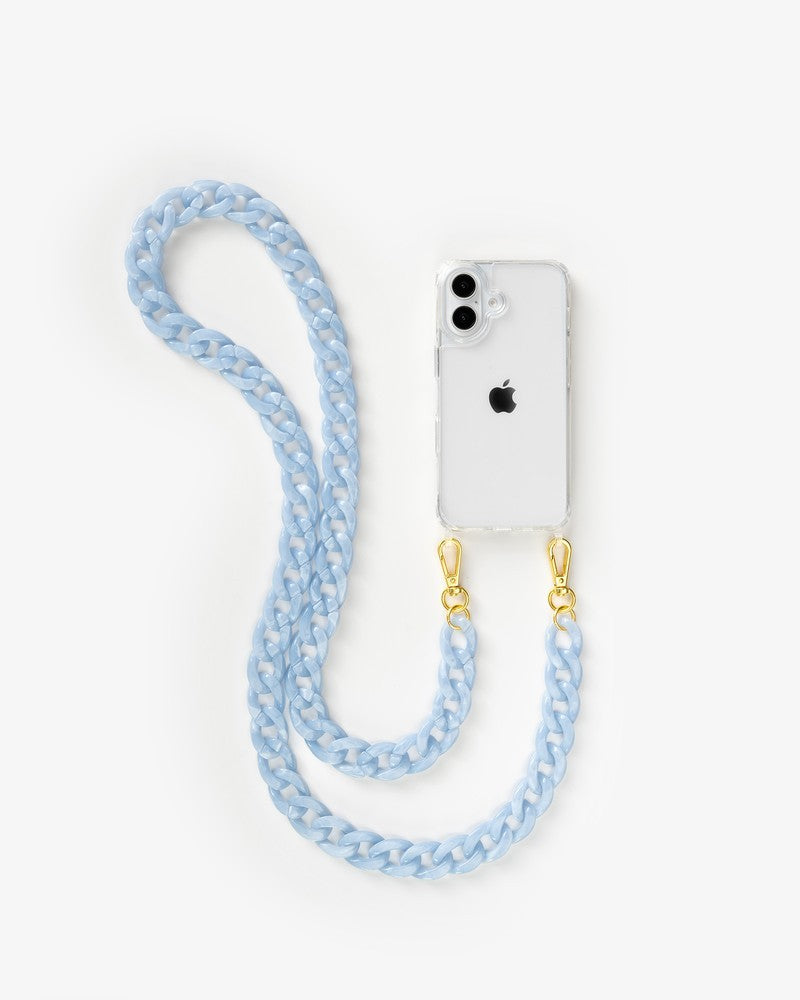 Coque avec chaîne iPhone 16 clear/bleu