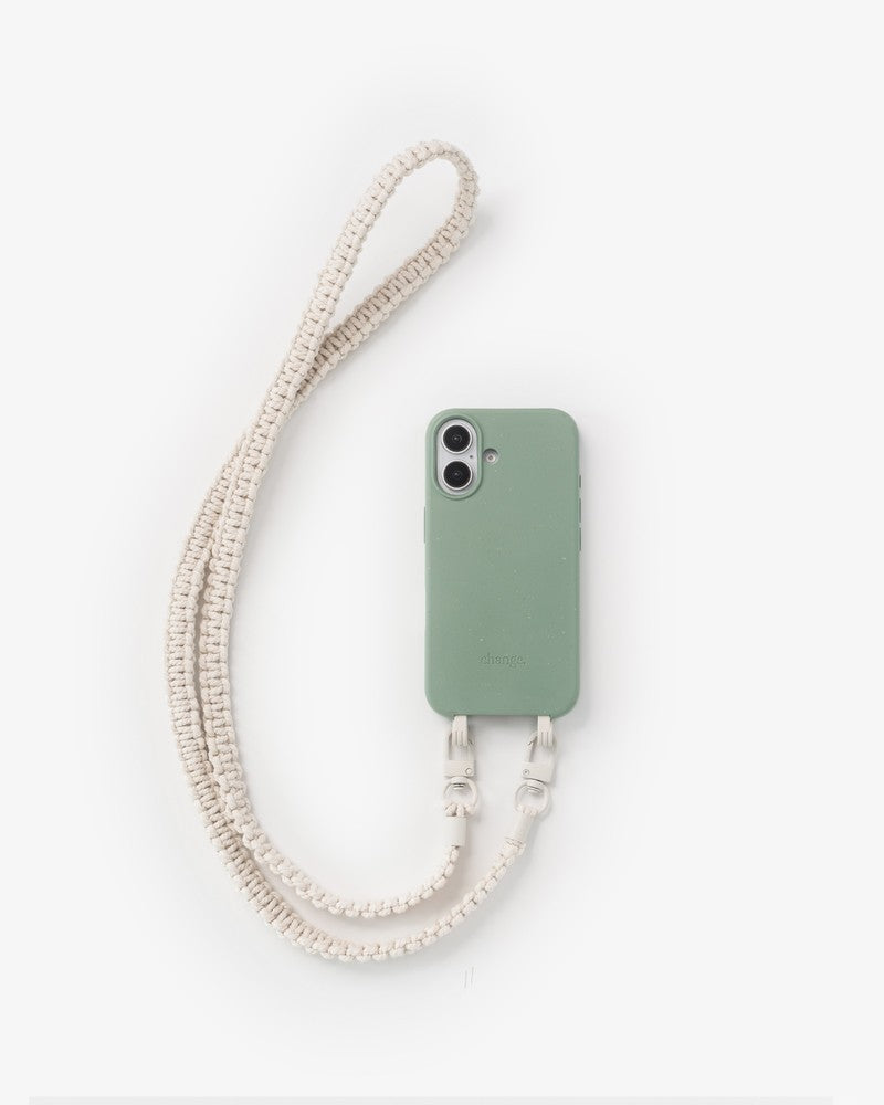 Coque avec cordon tressé iPhone 16 jade & blanc