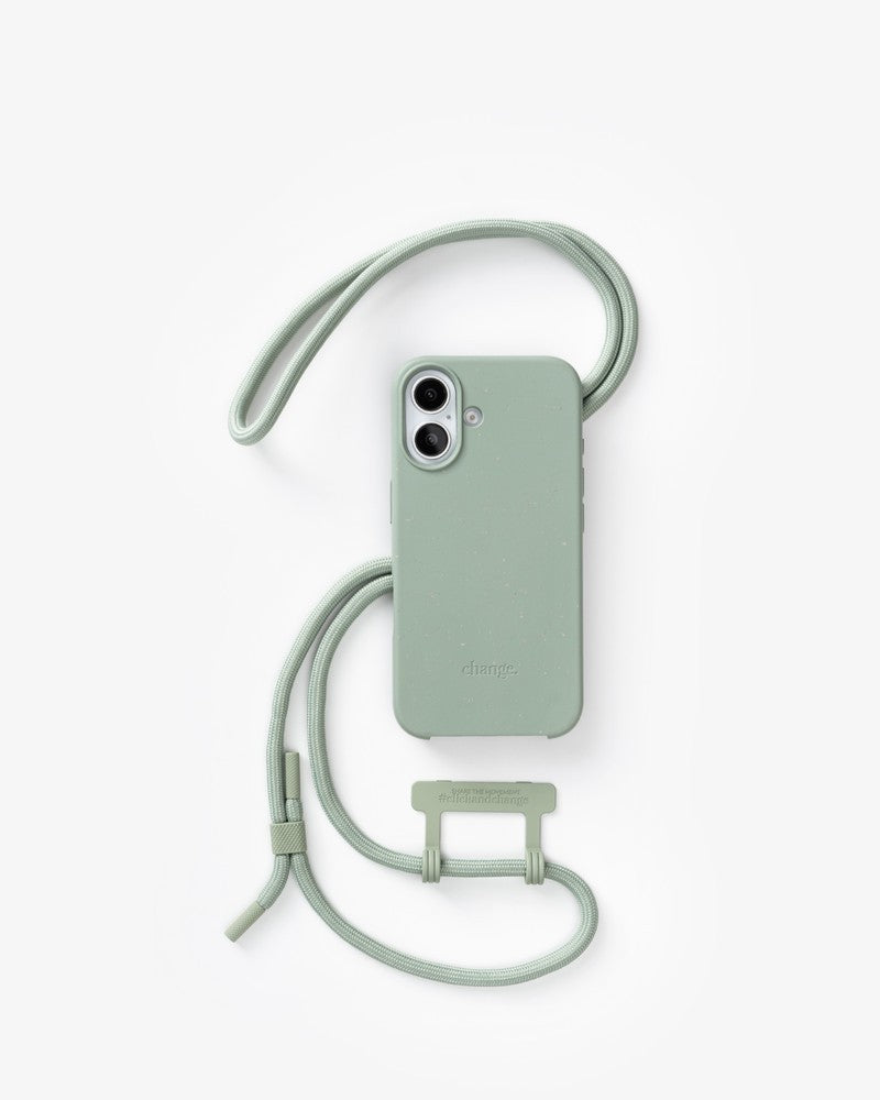 Coque avec cordon iPhone 16 jade vert