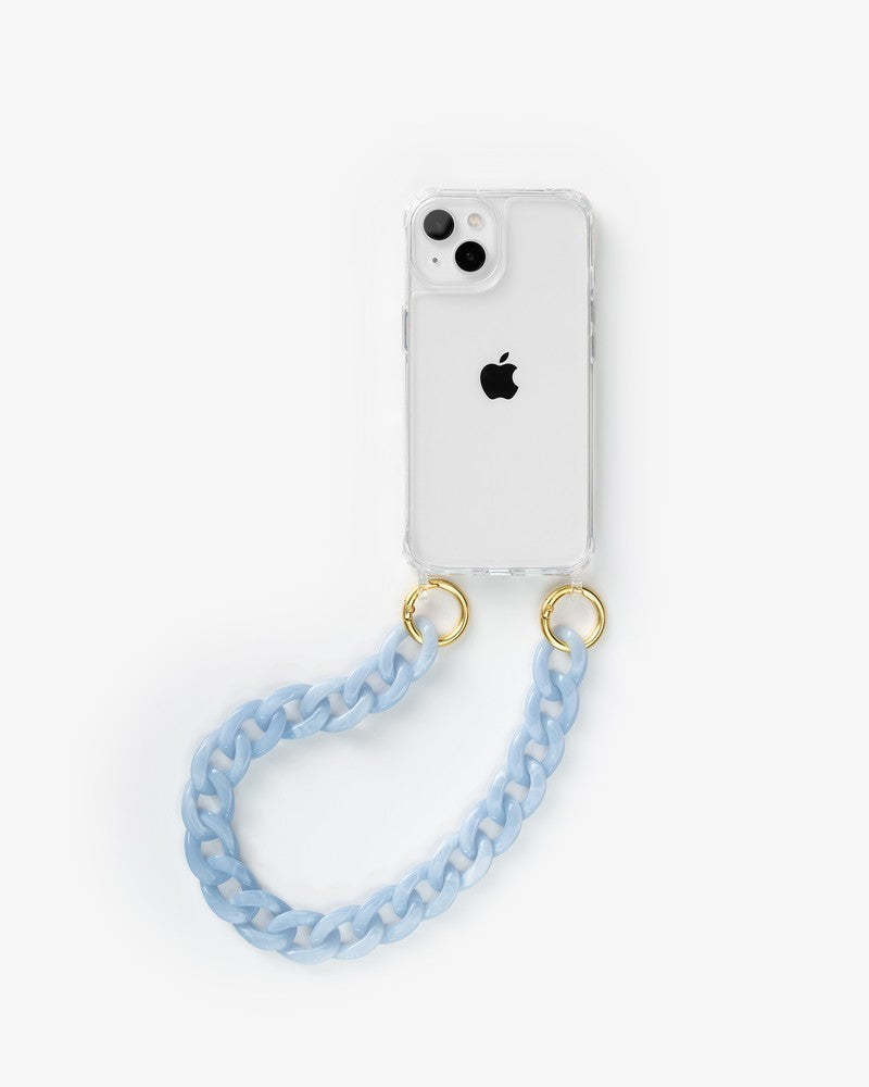 iPhone 13/14 Hülle mit kurzer Kette Clear/Blue