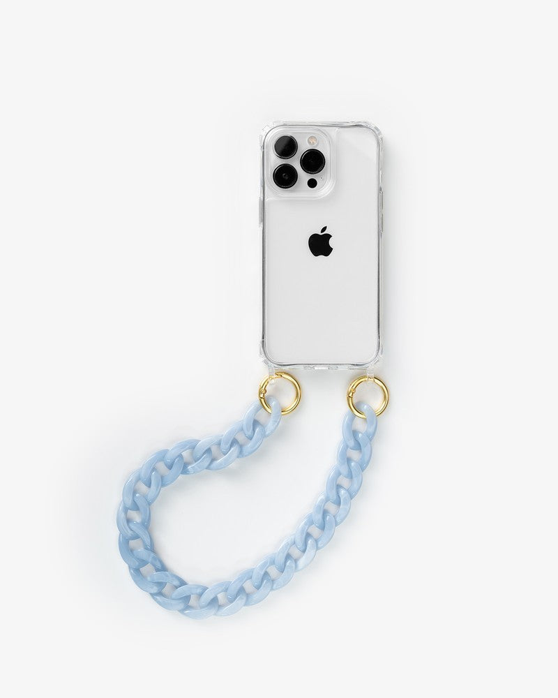 iPhone 14 Pro Hülle mit kurzer Kette Clear/Blue