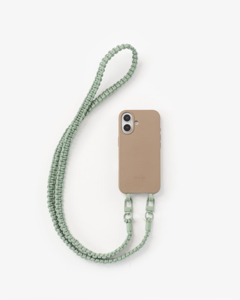 Handykette geflochten iPhone 16 Taupe & Green