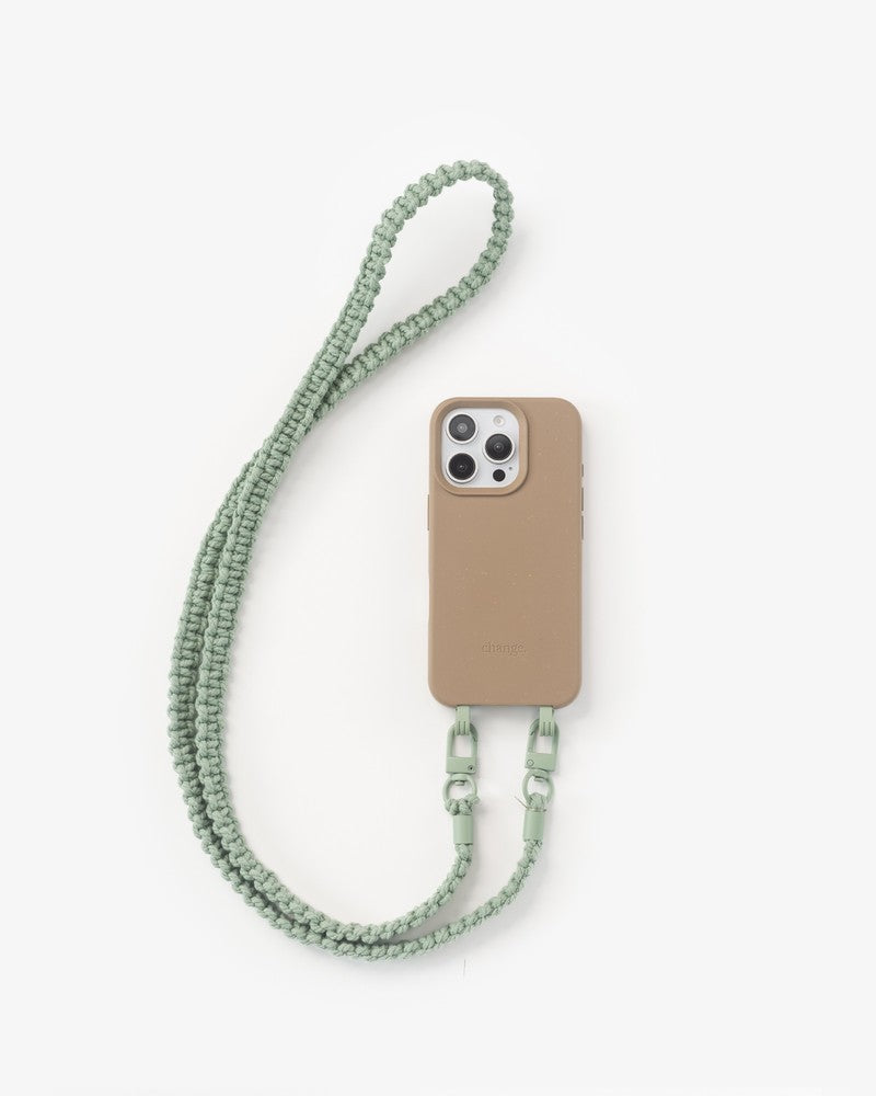 Handykette geflochten iPhone 16 Pro Taupe & Green