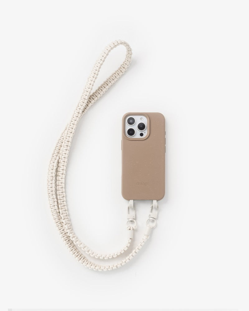 Handykette geflochten iPhone 16 Pro Taupe & White