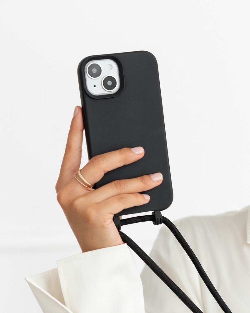 Coque avec cordon iPhone 15 Plus noir