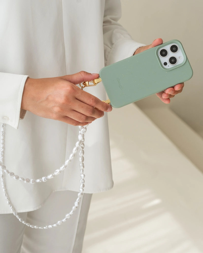 Coque avec cordon iPhone 16 jade vert