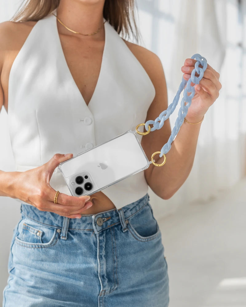 iPhone 16 Pro MaxHülle mit kurzer Kette Clear/Blue