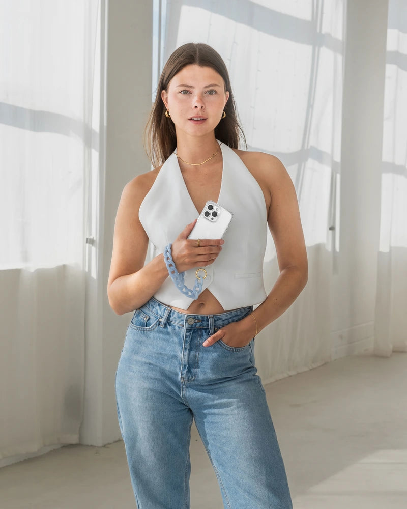 iPhone 17 Pro Max Hülle MagSafe mit kurzer Kette Clear/Blue