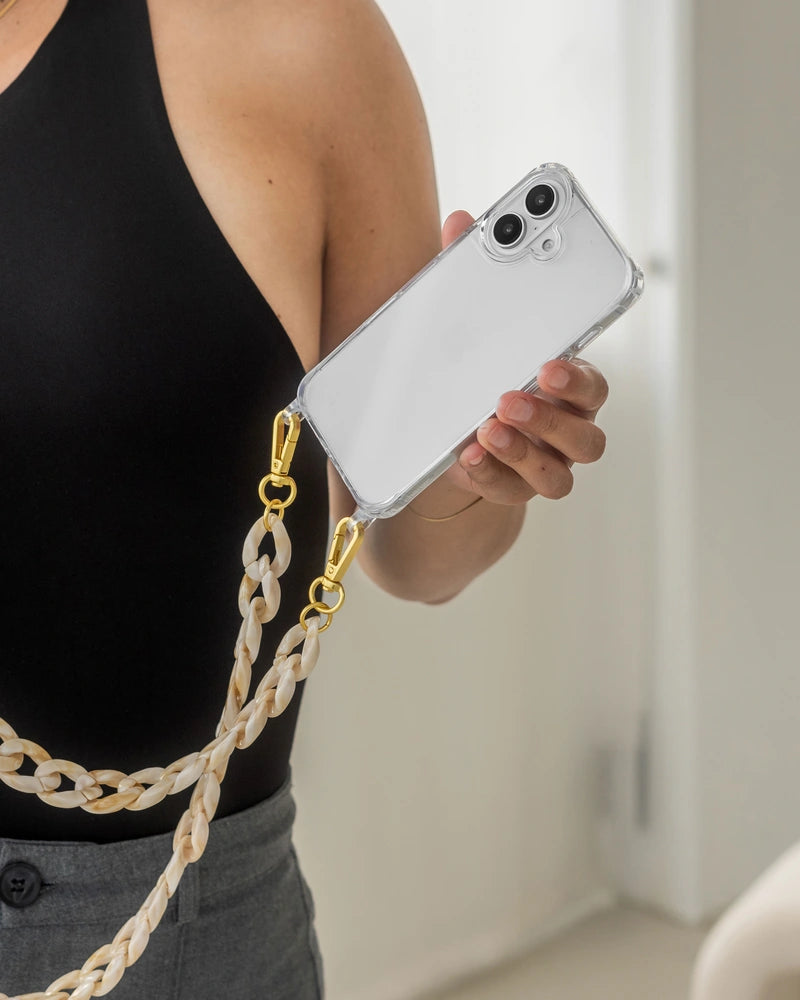Handyhülle mit Kette iPhone 16 Clear/Beige