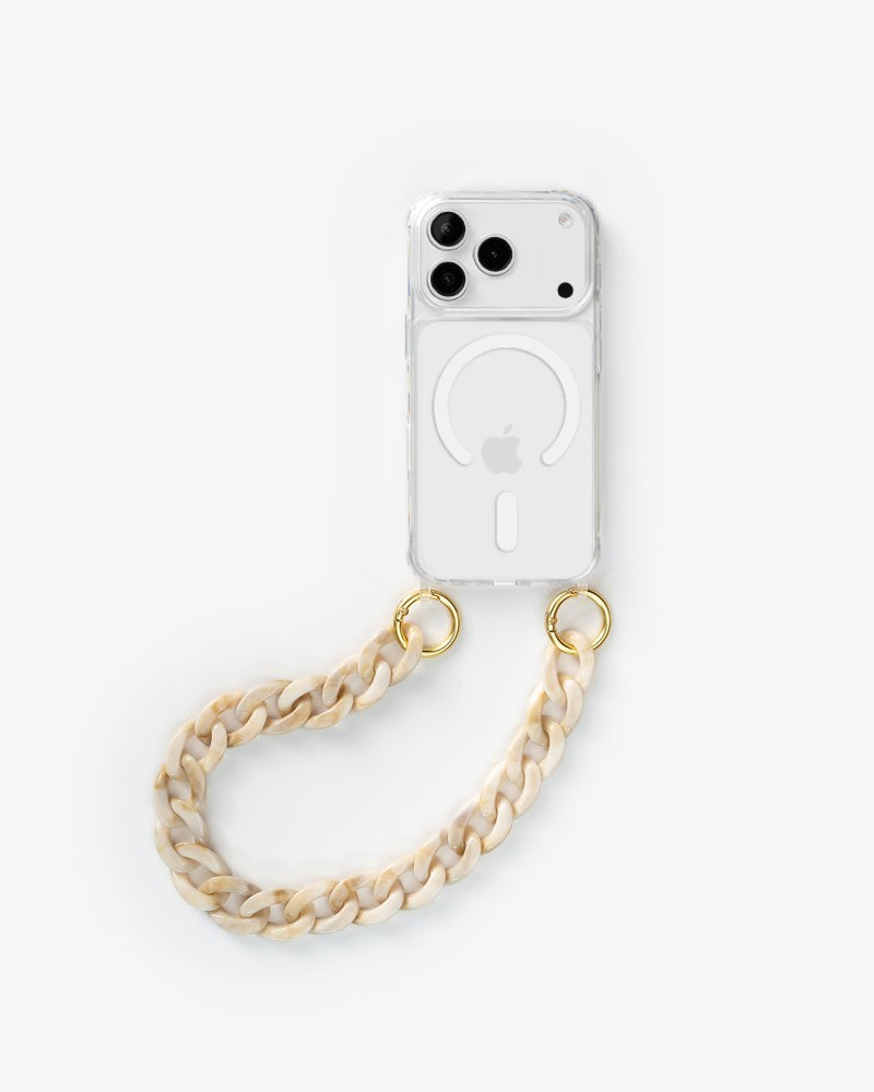 iPhone 17 Pro Hülle MagSafe mit kurzer Kette Clear/Beige