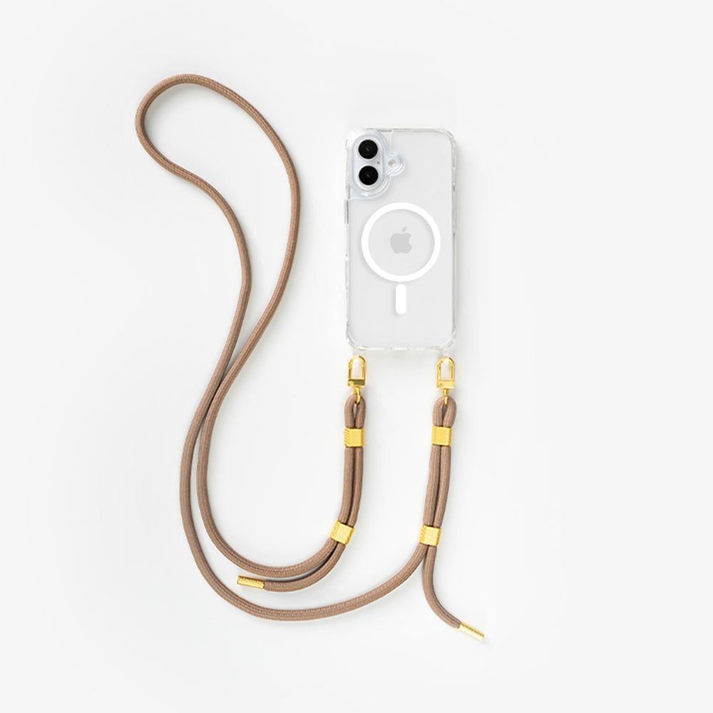 Coque avec cordon clear/taupe