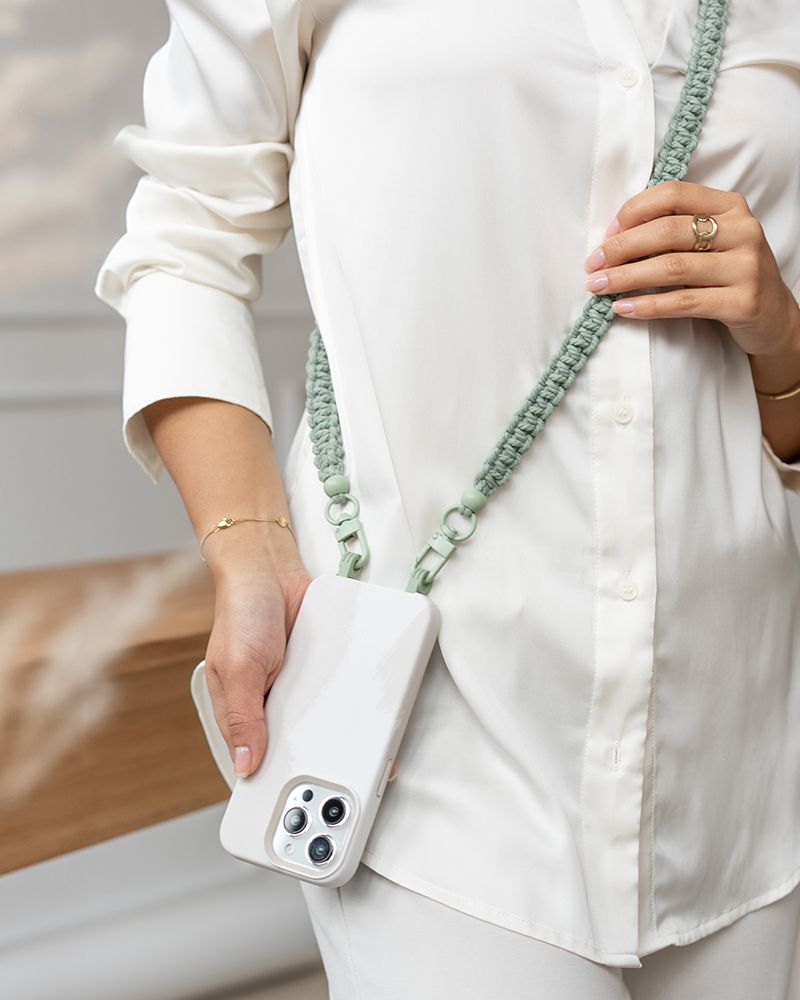 Crossbody Case Braided iPhone 16 Pro White & Green