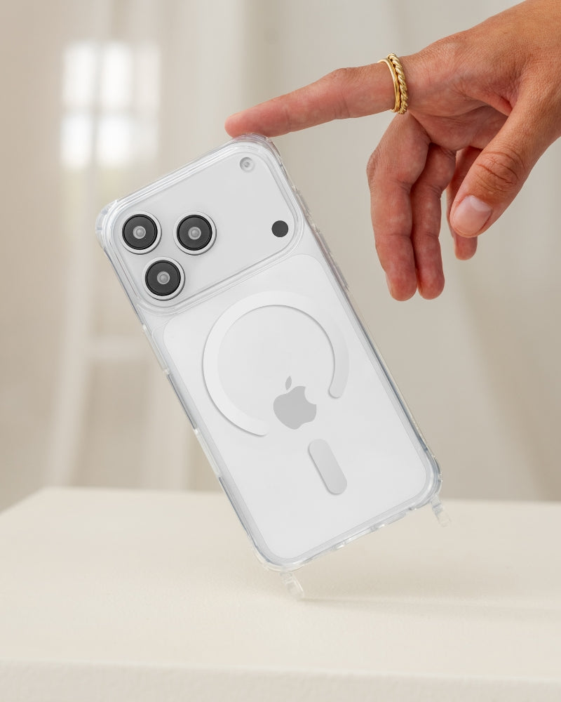 iPhone 17 Pro Max Hülle MagSafe mit kurzer Kette Clear/Blue