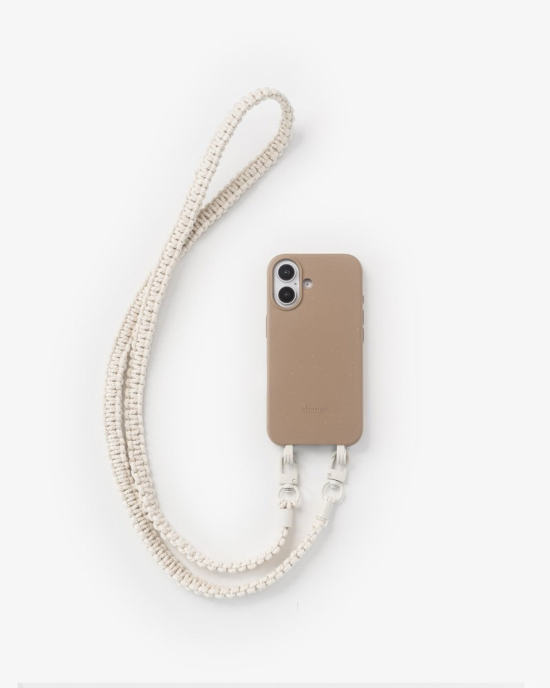 Crossbody Case Braided iPhone 16 Taupe & White