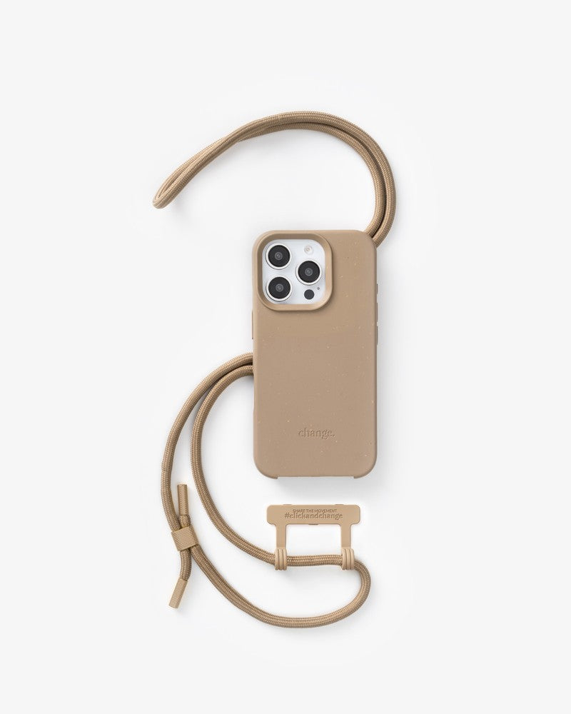 Coque avec cordon iPhone 16 Pro Max taupe marron