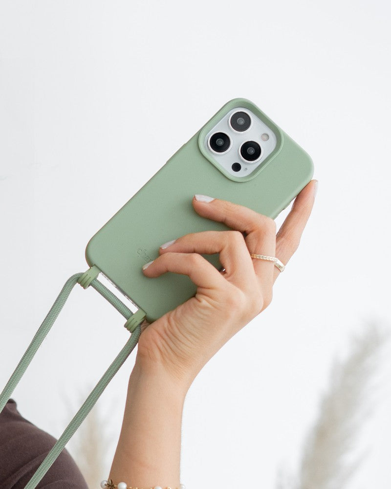 Coque avec cordon iPhone 15 Pro jade vert