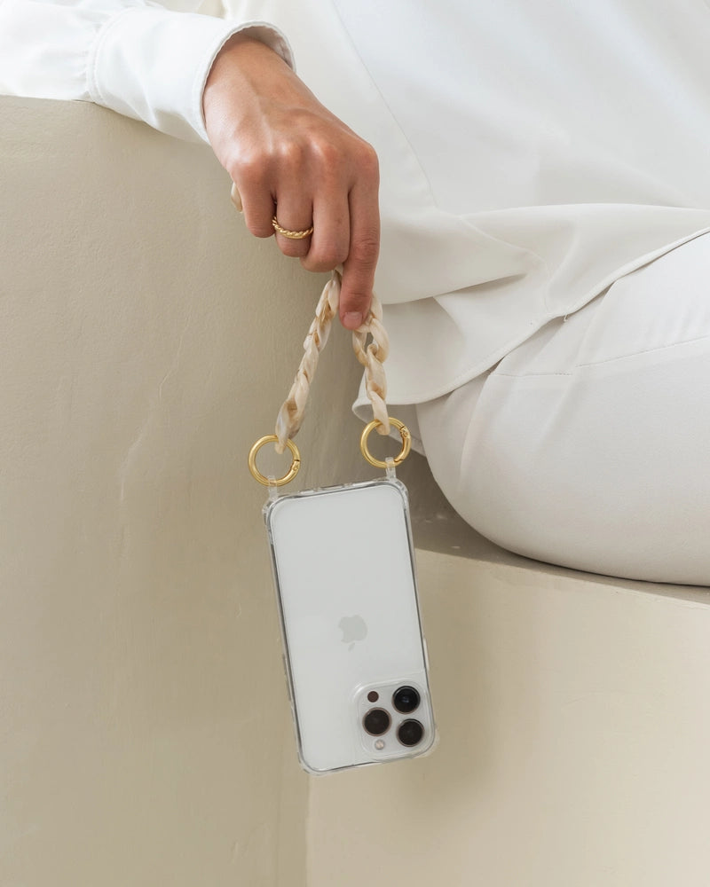 iPhone 16 case with short chain clear/beige