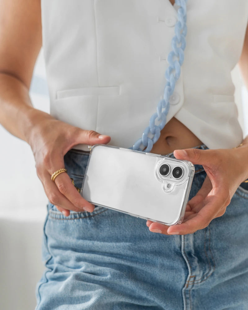 Crossbody Case with Chain iPhone 16 Clear/Blue