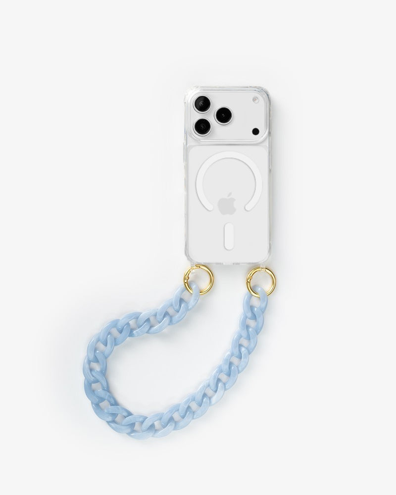 iPhone 17 Pro Hülle MagSafe mit kurzer Kette Clear/Blue