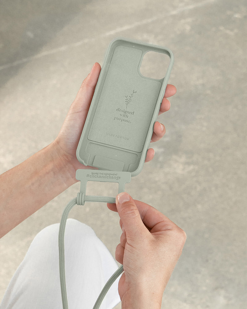 Coque avec cordon iPhone 14 vert jade