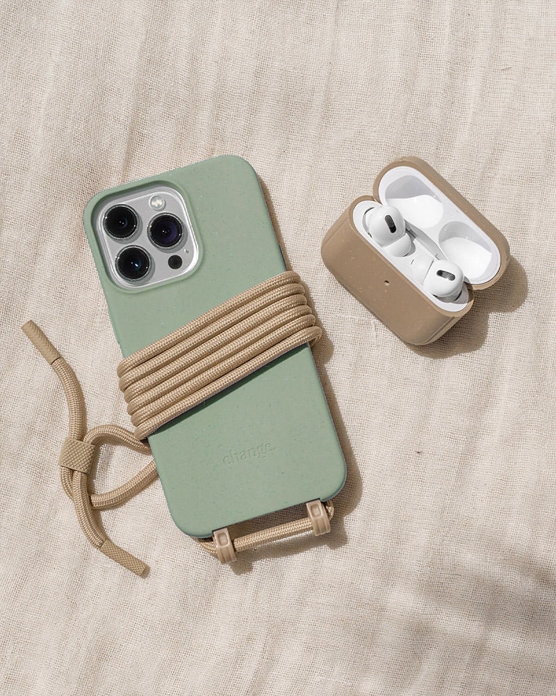 Coque avec cordon iPhone 14 vert jade