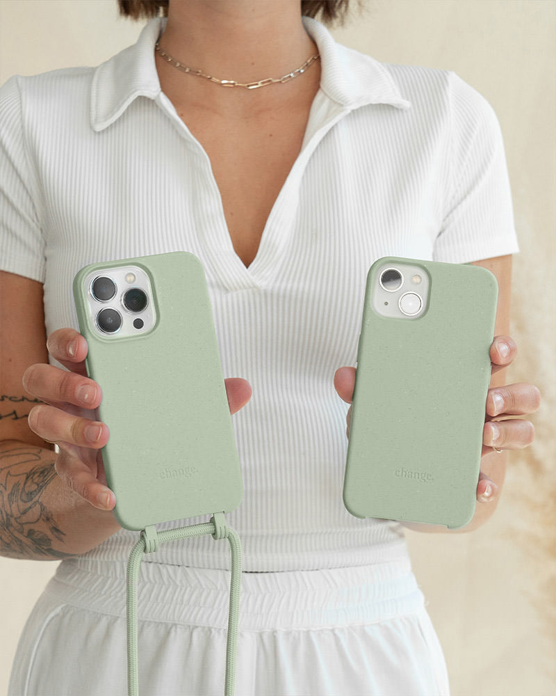 Coque avec cordon iPhone 14 vert jade