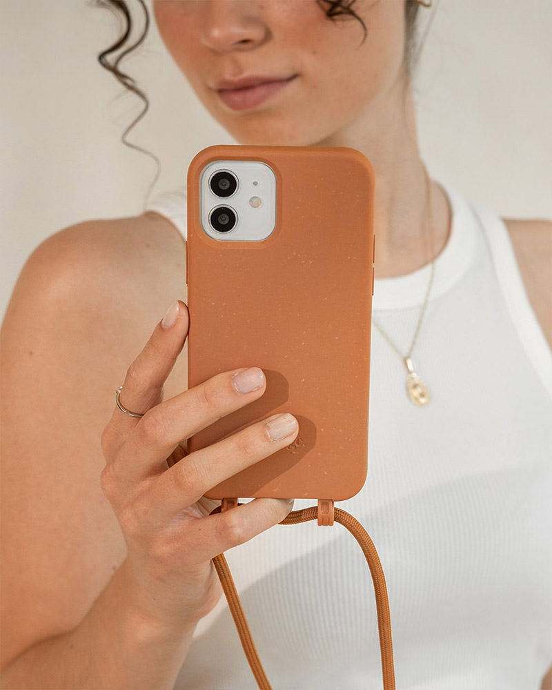 Coque avec cordon iPhone 13 Mini orange rouillé