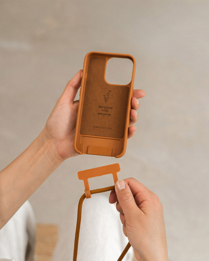 Coque avec cordon iPhone 13 Mini orange rouillé
