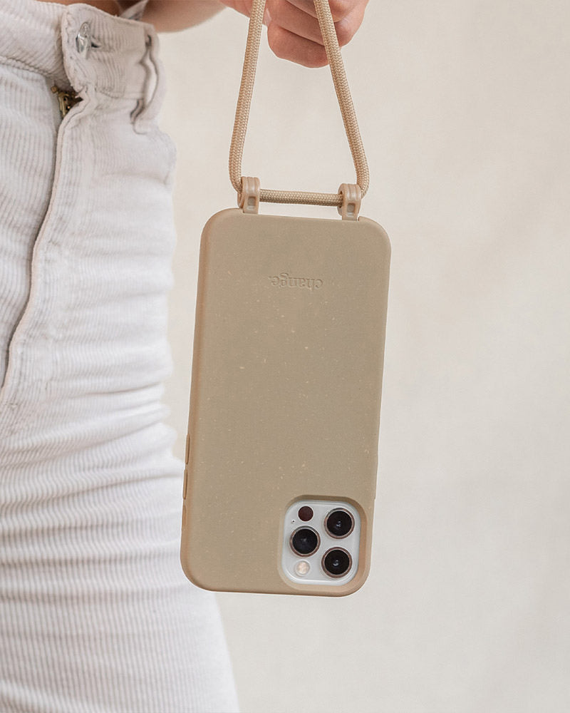 Coque avec cordon iPhone 12 / 12 Pro taupe